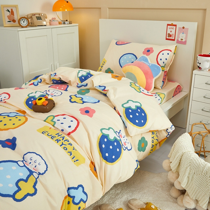 91家纺网 家纺一手货源 找家纺 金丝鸟 2022新款全棉斜纹13370三件套 草莓恋宠