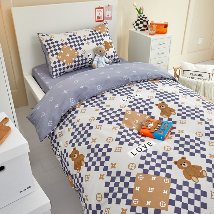 91家纺网 家纺一手货源 找家纺 金丝鸟 2022新款全棉斜纹13370三件套 路易熊