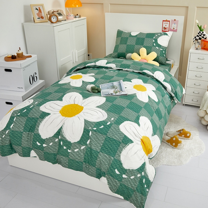 91家纺网 家纺一手货源 找家纺 金丝鸟 2022新款全棉斜纹13370三件套 绿茵