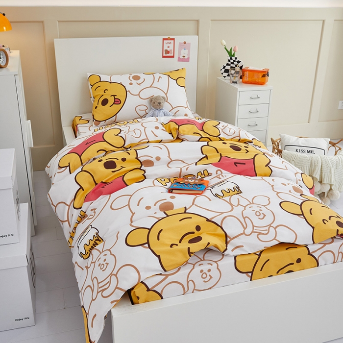 91家纺网 家纺一手货源 找家纺 金丝鸟 2022新款全棉斜纹13370三件套 蜜糖维尼