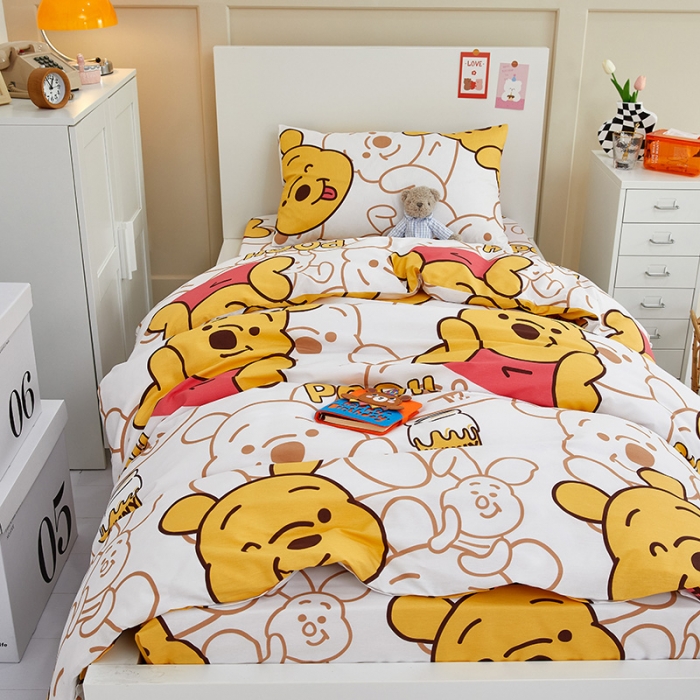 91家纺网 家纺一手货源 找家纺 金丝鸟 2022新款全棉斜纹13370三件套 蜜糖维尼