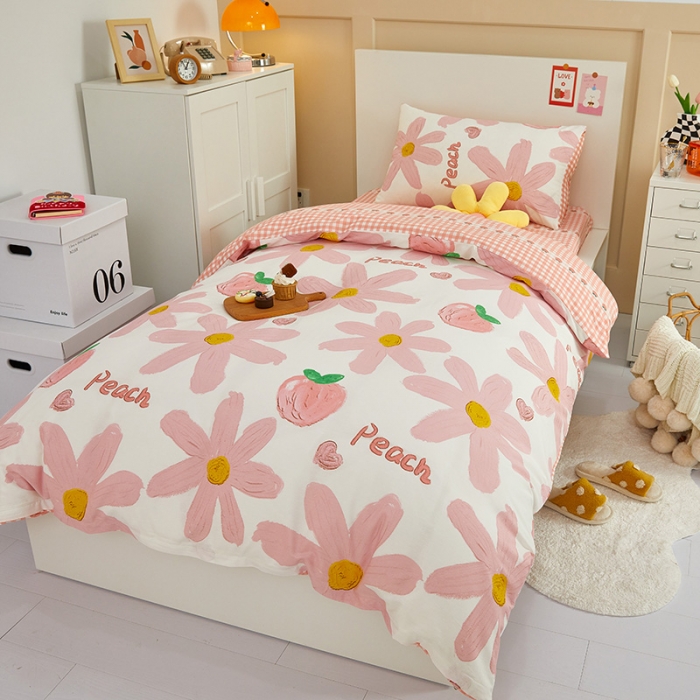 91家纺网 家纺一手货源 找家纺 金丝鸟 2022新款全棉斜纹13370三件套 甜蜜peach