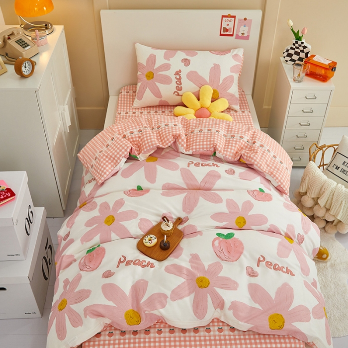 91家纺网 家纺一手货源 找家纺 金丝鸟 2022新款全棉斜纹13370三件套 甜蜜peach