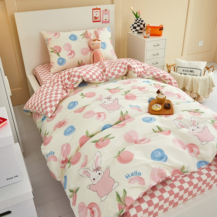 91家纺网 家纺一手货源 找家纺 金丝鸟 2022新款全棉斜纹13370三件套 长耳兔