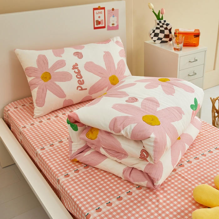 91家纺网 家纺一手货源 找家纺 金丝鸟 2022新款全棉斜纹13370三件套 甜蜜peach