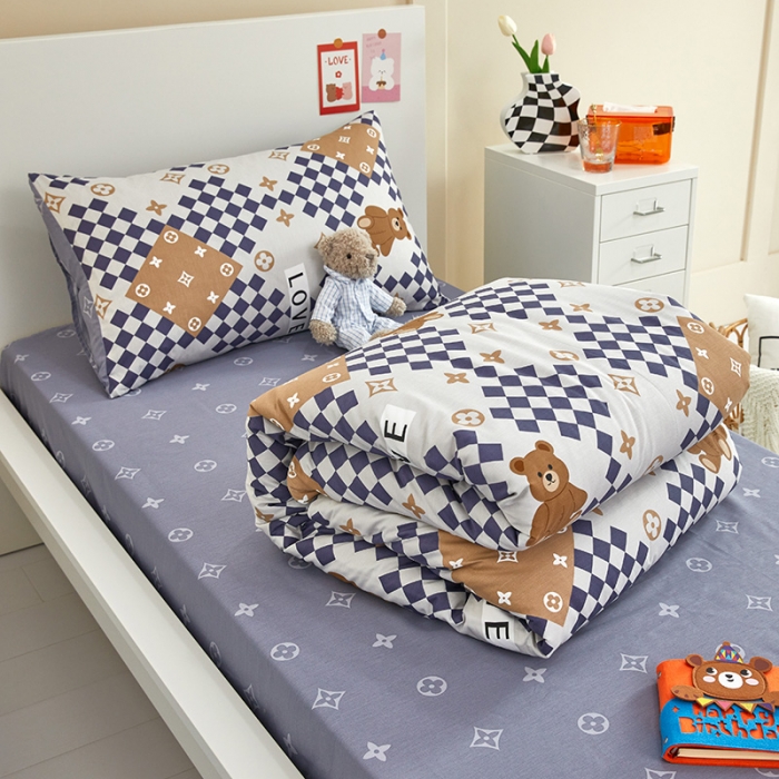 91家纺网 家纺一手货源 找家纺 金丝鸟 2022新款全棉斜纹13370三件套 路易熊