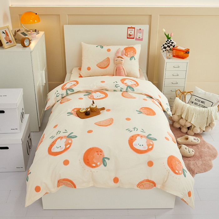 91家纺网 家纺一手货源 找家纺 金丝鸟 2022新款全棉斜纹13370三件套 桔子兔