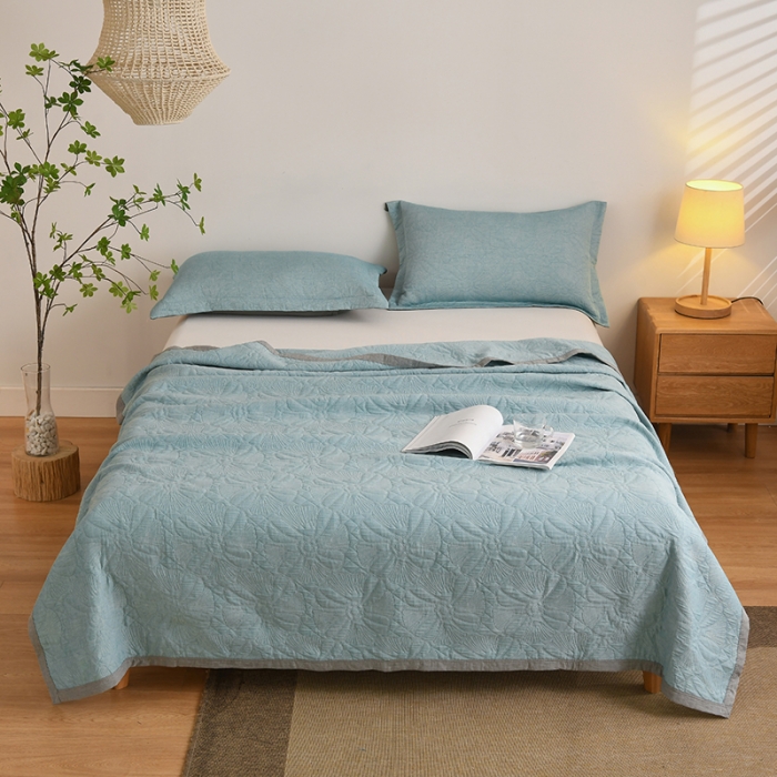 91家纺网 家纺一手货源 找家纺 安莱生活 2022新款全棉双层纱多功能夏被 蓝色花海