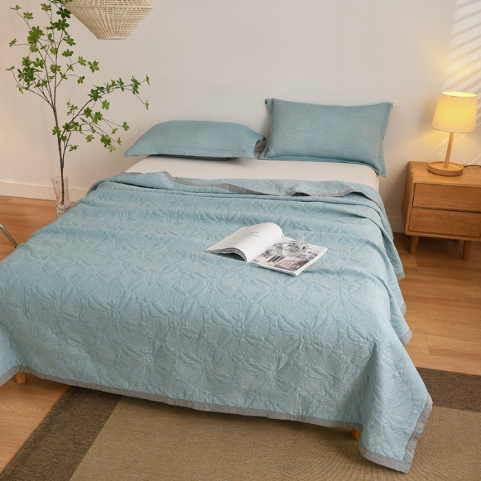 91家纺网 家纺一手货源 找家纺 安莱生活 2022新款全棉双层纱多功能夏被 蓝色花海