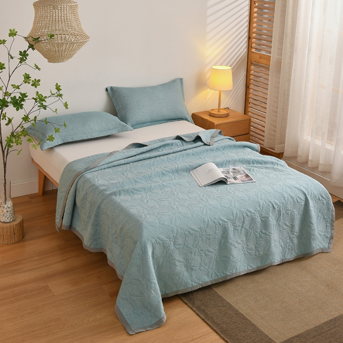 91家纺网 家纺一手货源 找家纺 安莱生活 2022新款全棉双层纱多功能夏被 蓝色花海