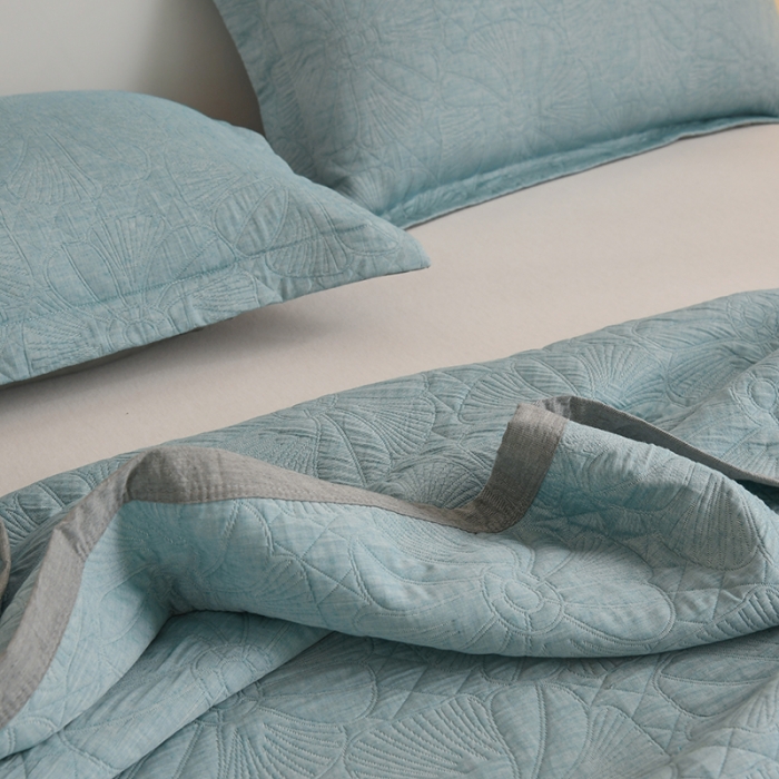 91家纺网 家纺一手货源 找家纺 安莱生活 2022新款全棉双层纱多功能夏被 蓝色花海