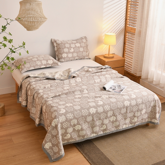 91家纺网 家纺一手货源 找家纺 安莱生活 2022新款全棉双层纱多功能夏被 猫咪之家