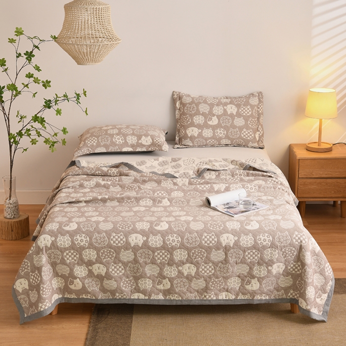 91家纺网 家纺一手货源 找家纺 安莱生活 2022新款全棉双层纱多功能夏被 猫咪之家