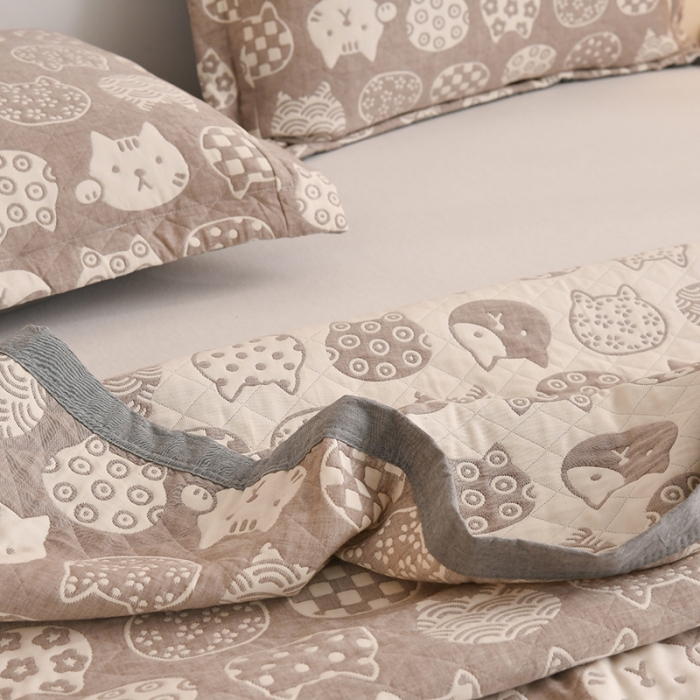 91家纺网 家纺一手货源 找家纺 安莱生活 2022新款全棉双层纱多功能夏被 猫咪之家