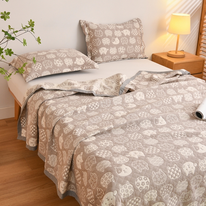 91家纺网 家纺一手货源 找家纺 安莱生活 2022新款全棉双层纱多功能夏被 猫咪之家