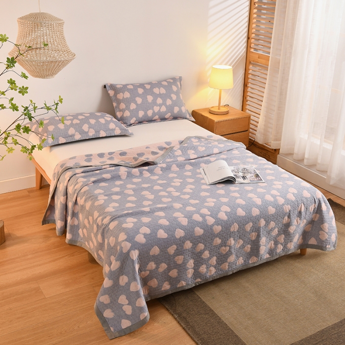 91家纺网 家纺一手货源 找家纺 安莱生活 2022新款全棉双层纱多功能夏被 心心相依