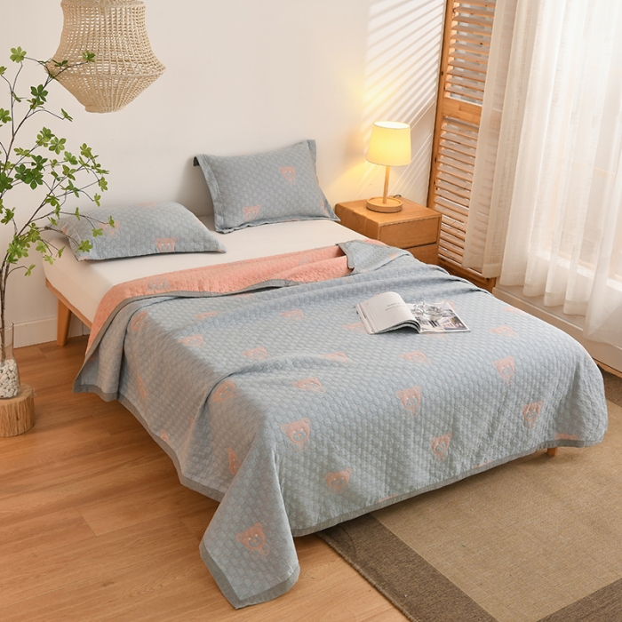 91家纺网 家纺一手货源 找家纺 安莱生活 2022新款全棉双层纱多功能夏被 熊熊乐园