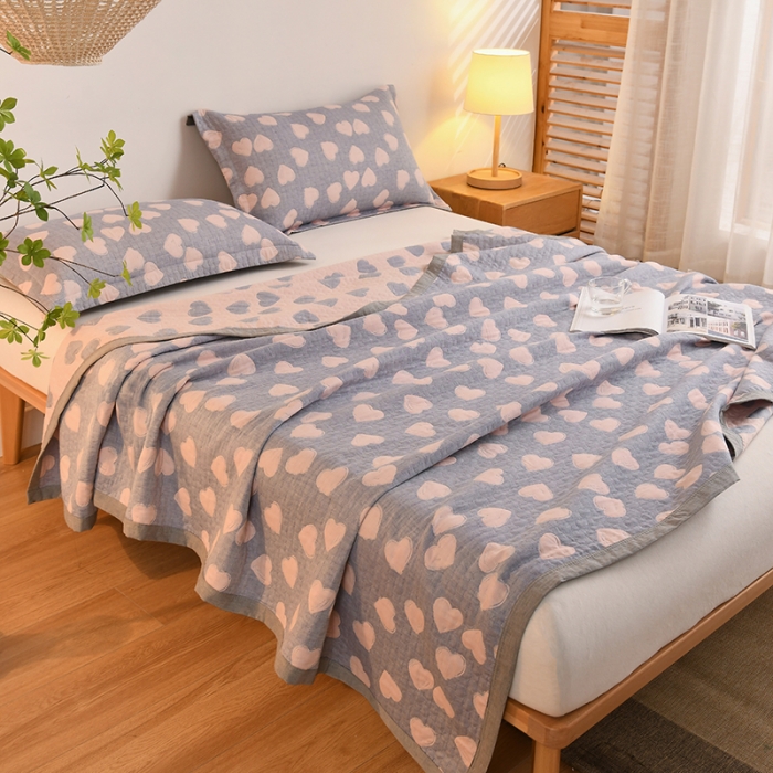 91家纺网 家纺一手货源 找家纺 安莱生活 2022新款全棉双层纱多功能夏被 心心相依