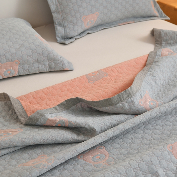 91家纺网 家纺一手货源 找家纺 安莱生活 2022新款全棉双层纱多功能夏被 熊熊乐园