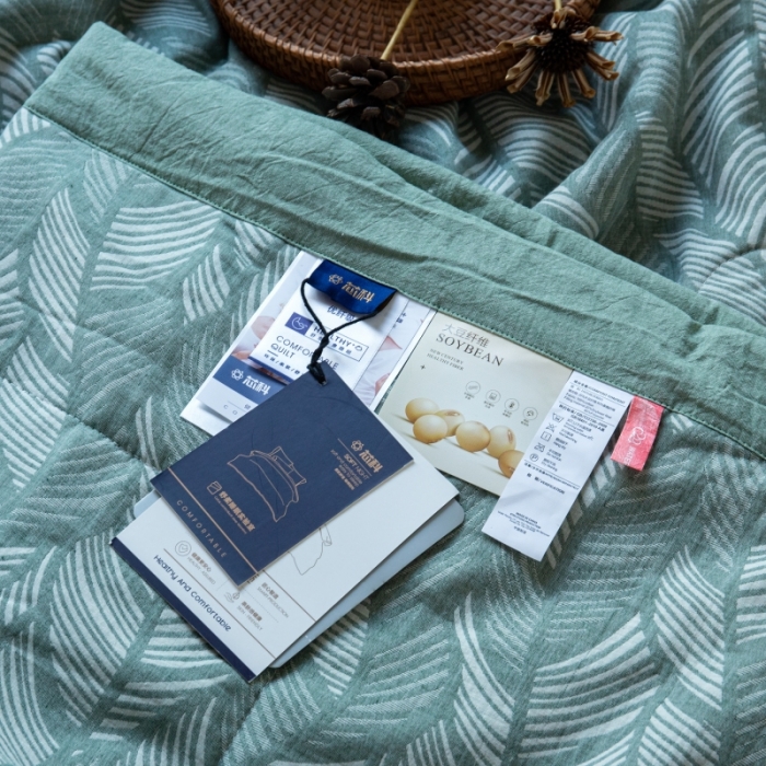 91家纺网 家纺一手货源 找家纺 安莱生活 2022新款全棉双层纱色织大提花夏被落叶缤纷-草绿