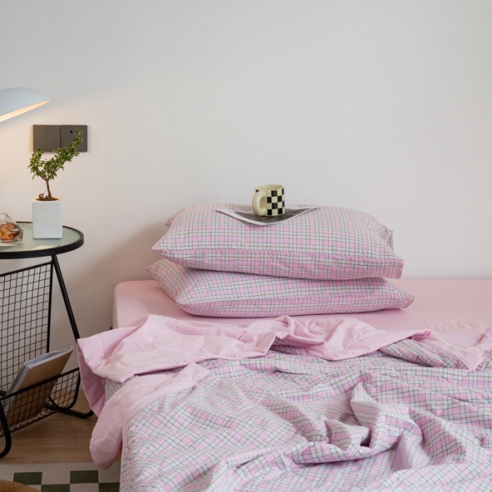 91家纺网 家纺一手货源 找家纺 （总）安莱生活 2023新款水洗棉初恋格夏被夏被四件套