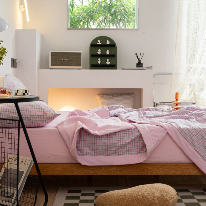 91家纺网 家纺一手货源 找家纺 （总）安莱生活 2023新款水洗棉初恋格夏被夏被四件套