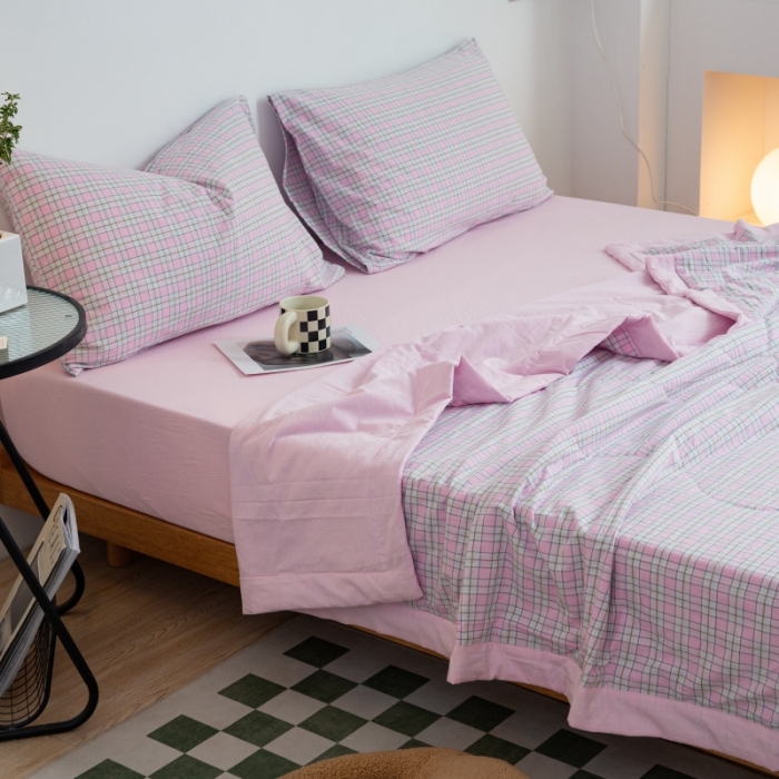 91家纺网 家纺一手货源 找家纺 （总）安莱生活 2023新款水洗棉初恋格夏被夏被四件套