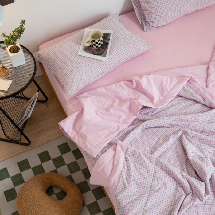 91家纺网 家纺一手货源 找家纺 （总）安莱生活 2023新款水洗棉初恋格夏被夏被四件套