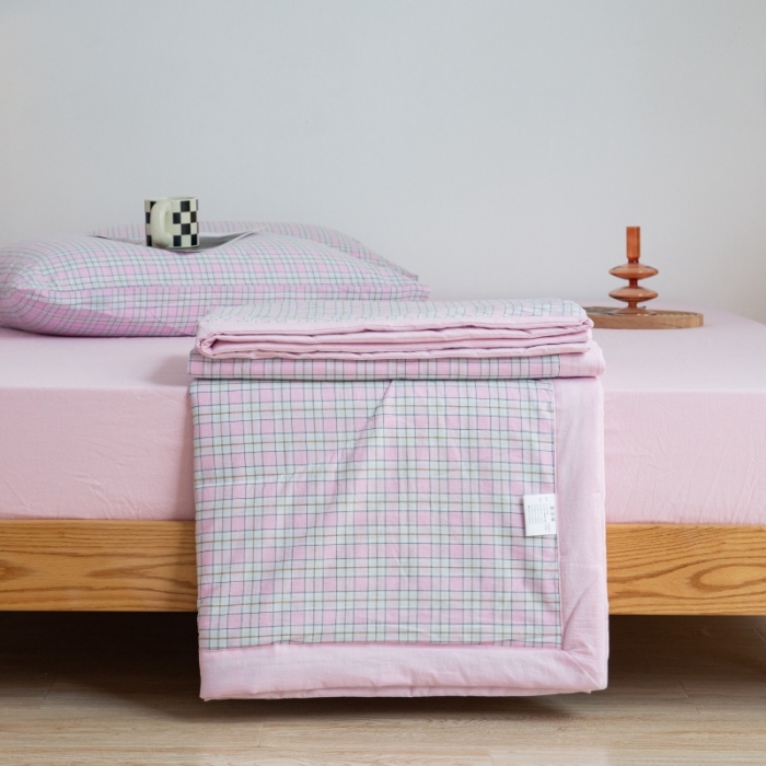 91家纺网 家纺一手货源 找家纺 （总）安莱生活 2023新款水洗棉初恋格夏被夏被四件套