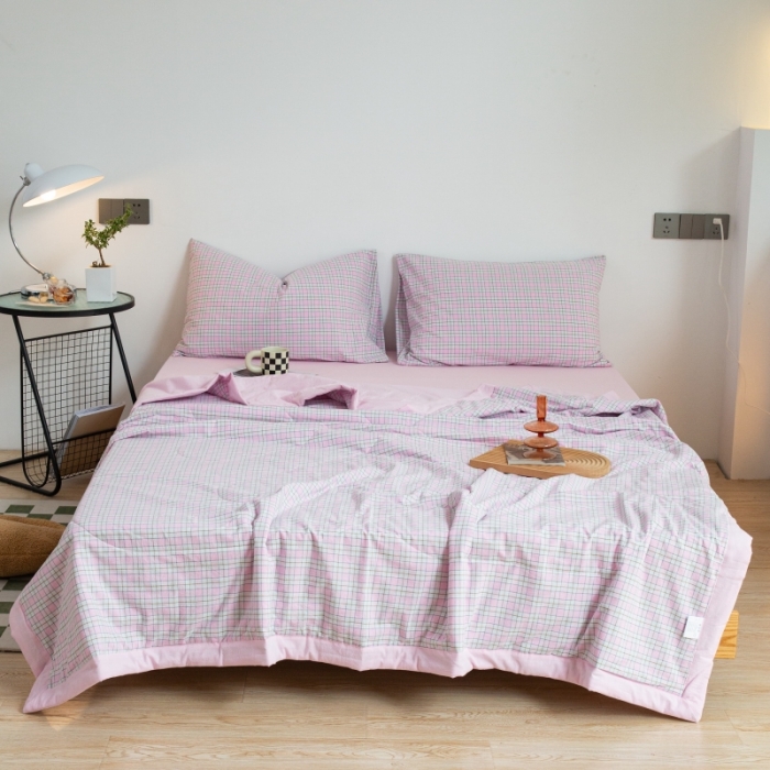 91家纺网 家纺一手货源 找家纺 （总）安莱生活 2023新款水洗棉初恋格夏被夏被四件套