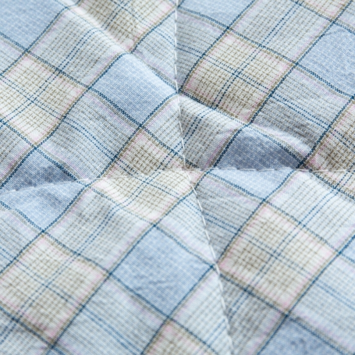 91家纺网 家纺一手货源 找家纺 安莱生活 2022新款水洗棉初恋格夏被夏被四件套 初恋浅蓝