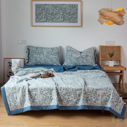 91家纺网 家纺一手货源 找家纺 安莱生活 2022新款全棉双层纱色织大提花夏被 栀子花-深蓝