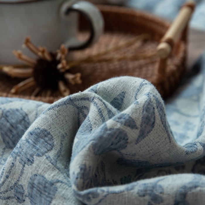 91家纺网 家纺一手货源 找家纺 （总）2022高端双层纱栀子花色织大提花蝴蝶结工艺款四件套