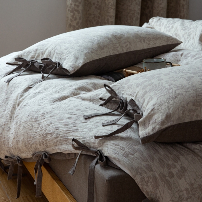 91家纺网 家纺一手货源 找家纺 2022高端双层纱栀子花色织大提花蝴蝶结工艺款四件套 栀子花-浅灰