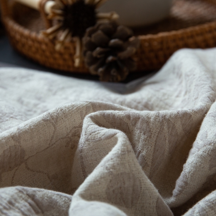 91家纺网 家纺一手货源 找家纺 2022高端双层纱栀子花色织大提花蝴蝶结工艺款四件套 栀子花-浅灰