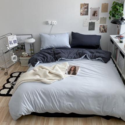 91家纺网 家纺一手货源 找家纺 （总）2023年新款纯色双拼北欧风简约四件套