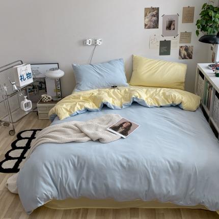 91家纺网 家纺一手货源 找家纺 （总）2023年新款纯色双拼北欧风简约四件套