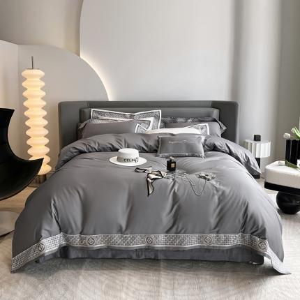 91家纺网 家纺一手货源 找家纺 （总）帅露 2022新款100s长绒棉绣花四件套-千鸟颂