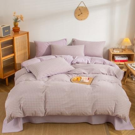 91家纺网 家纺一手货源 找家纺 (总)柠萌家居 2022新款A类全棉色织水洗棉无印风格四件套