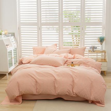 91家纺网 家纺一手货源 找家纺 (总)柠萌家居 2022新款A类全棉色织水洗棉无印风格四件套