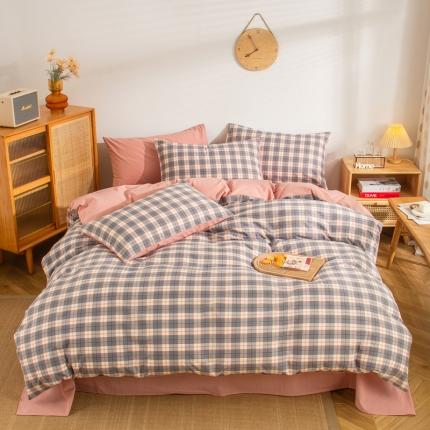 91家纺网 家纺一手货源 找家纺 (总)柠萌家居 2022新款A类全棉色织水洗棉无印风格四件套