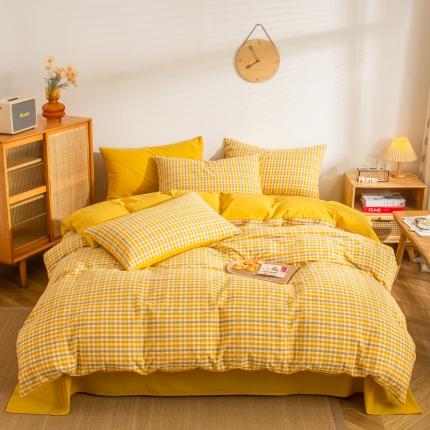 91家纺网 家纺一手货源 找家纺 (总)柠萌家居 2022新款A类全棉色织水洗棉无印风格四件套