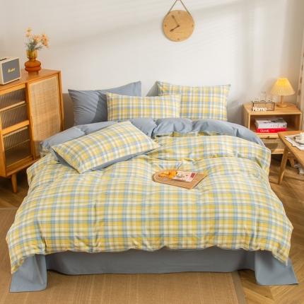 91家纺网 家纺一手货源 找家纺 (总)柠萌家居 2022新款A类全棉色织水洗棉无印风格四件套