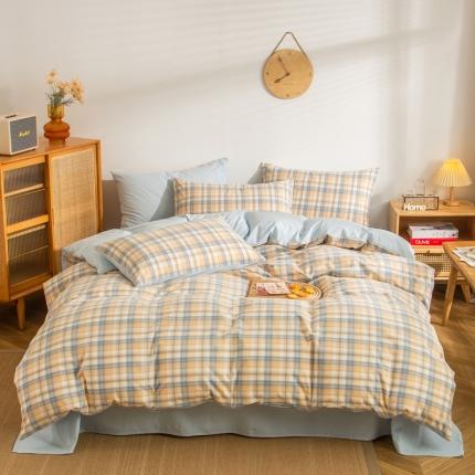 91家纺网 家纺一手货源 找家纺 (总)柠萌家居 2022新款A类全棉色织水洗棉无印风格四件套