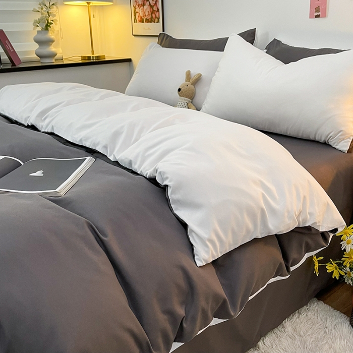 91家纺网 家纺一手货源 找家纺 维娜斯 2022新款纯色柔感系列四件套 本白+灰色