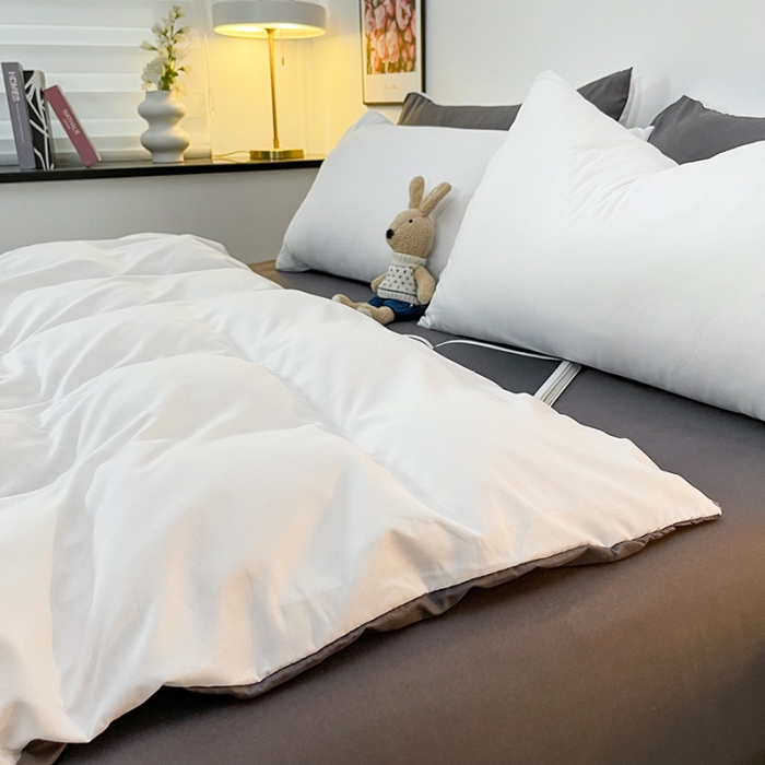 91家纺网 家纺一手货源 找家纺 维娜斯 2022新款纯色柔感系列四件套 本白+灰色