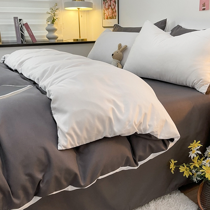 91家纺网 家纺一手货源 找家纺 维娜斯 2022新款纯色柔感系列四件套 本白+灰色