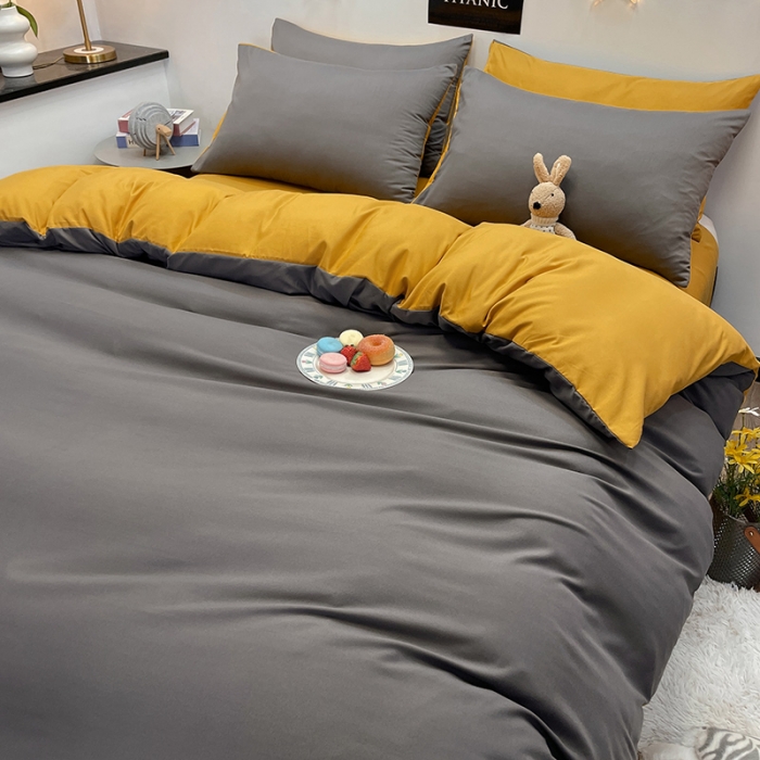 91家纺网 家纺一手货源 找家纺 维娜斯 2022新款纯色柔感系列四件套 灰色+姜黄