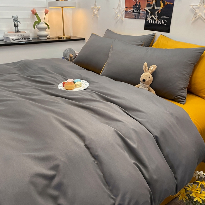 91家纺网 家纺一手货源 找家纺 维娜斯 2022新款纯色柔感系列四件套 灰色+姜黄