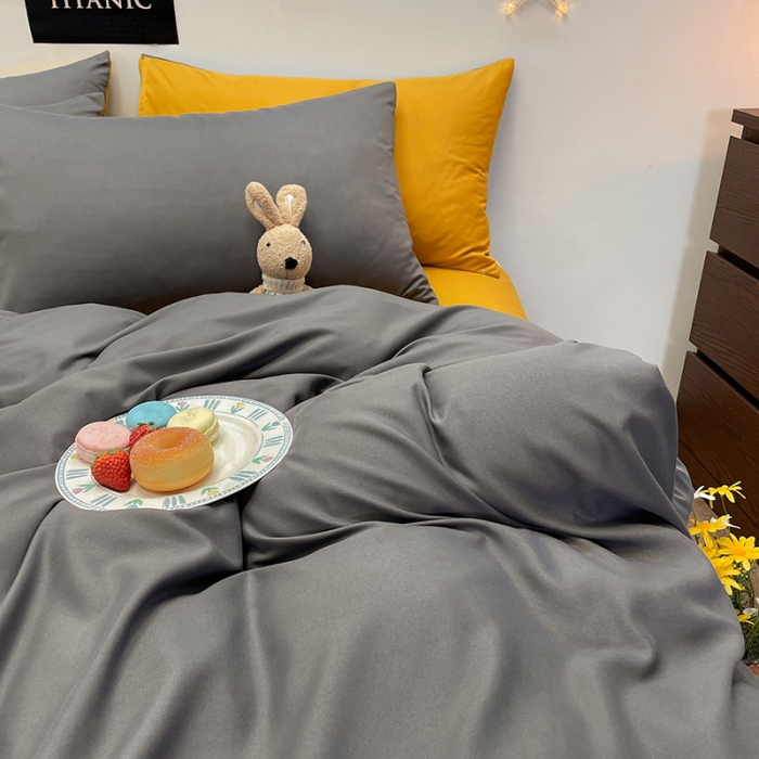 91家纺网 家纺一手货源 找家纺 维娜斯 2022新款纯色柔感系列四件套 灰色+姜黄